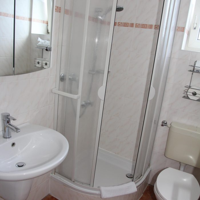 badezimmer mit Dusche und wc pension mariandl in düsseldorf